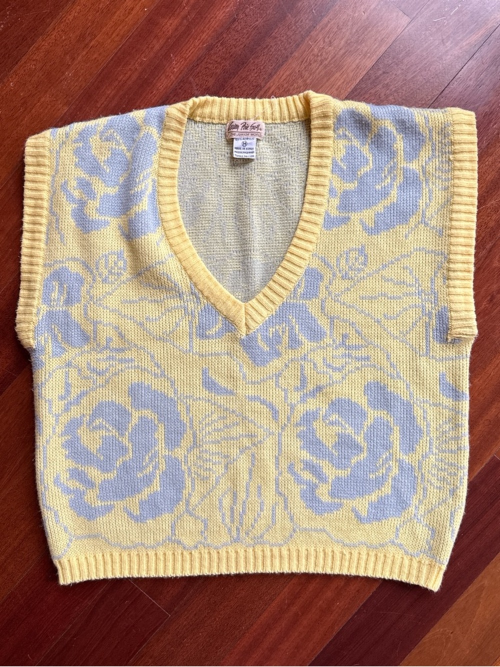 Yellow Floral V-Neck Knit Sweater Vest